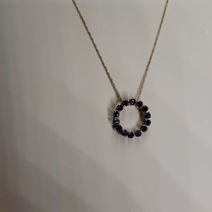 Estate Jewelry Vintage 10K Gold Circle Necklace Blue Spinel Stones 0.8g